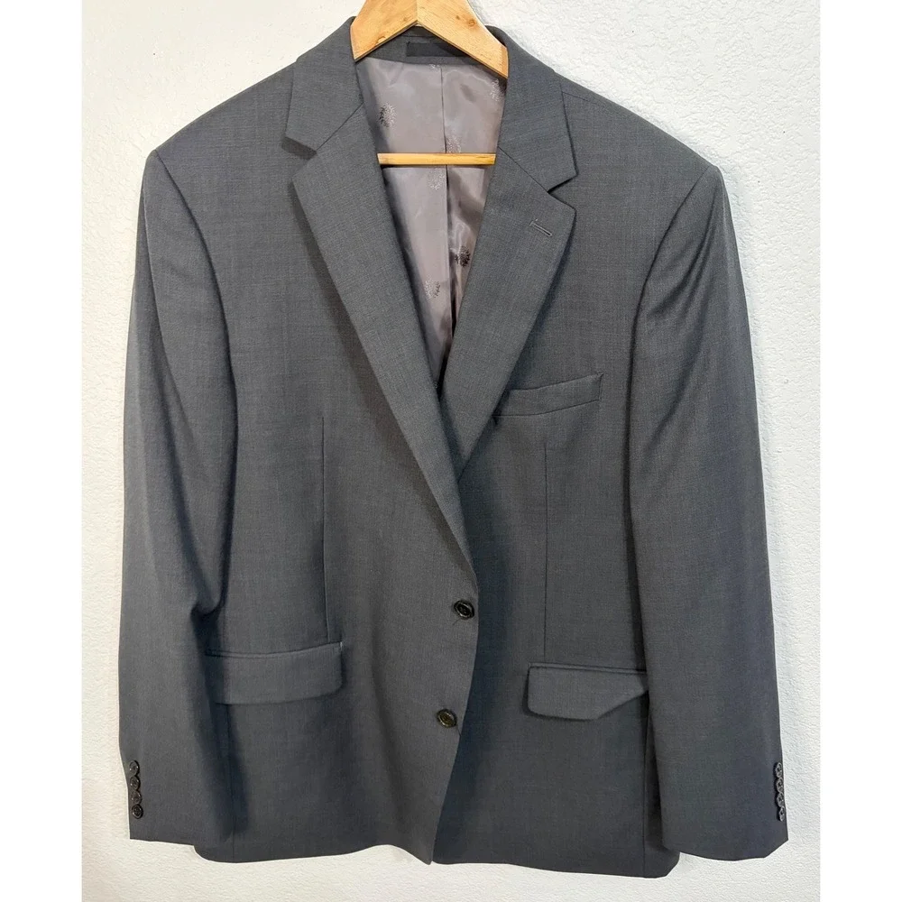 Lauren Ralph Lauren Mens Grey Wool Blend 2 Button Suit Jacket Blazer 46L 46 Long